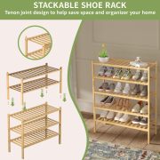 3 Tier Bamboo Shoe Rack for Closet Free Standing Wood Shoe Shelf Storage Organizer for Entryway Small Space Stackable 27"x11"x20" (Natural)