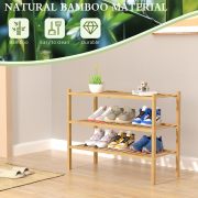 3 Tier Bamboo Shoe Rack for Closet Free Standing Wood Shoe Shelf Storage Organizer for Entryway Small Space Stackable 27"x11"x20" (Natural)