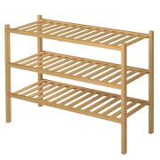 3 Tier Bamboo Shoe Rack for Closet Free Standing Wood Shoe Shelf Storage Organizer for Entryway Small Space Stackable 27"x11"x20" (Natural)