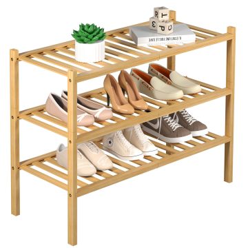 3 Tier Bamboo Shoe Rack for Closet Free Standing Wood Shoe Shelf Storage Organizer for Entryway Small Space Stackable 27"x11"x20" (Natural)