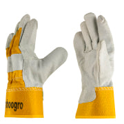Natural Cow Split Leather Work Gloves, Full Palm, Yellow Cotton, Single or Double Palm Option (6 Pairs)