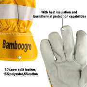 Natural Cow Split Leather Work Gloves, Full Palm, Yellow Cotton, Single or Double Palm Option (6 Pairs)