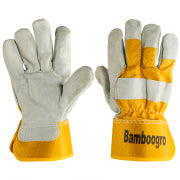 Natural Cow Split Leather Work Gloves, Full Palm, Yellow Cotton, Single or Double Palm Option (6 Pairs)