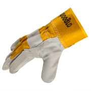 Natural Cow Split Leather Work Gloves, Full Palm, Yellow Cotton, Single or Double Palm Option (6 Pairs)