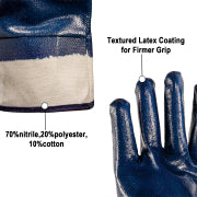 Oil-Resistant Nitrile Fully Coated Cotton Safety Work Gloves, Acid & Alkali Resistant, for Men and Women, Blue (6 pairs)