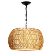 Rattan Chandelier for Dining Room Light Fixture, Adjustable Height,Hand-Woven Hanging Light Fixture, Easy Installation